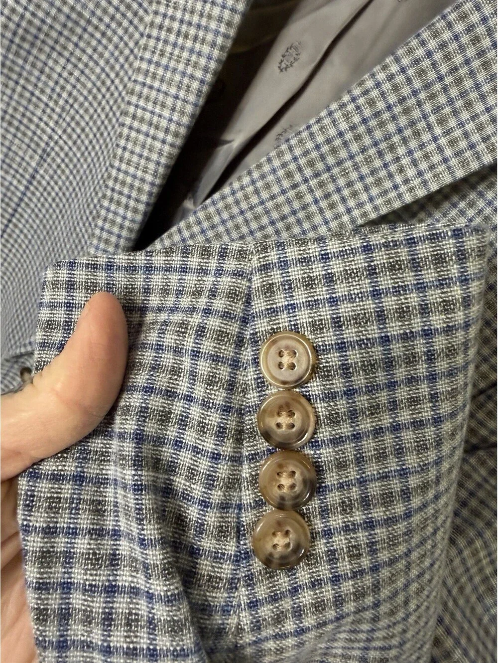 Lauren Ralph Lauren Blazer 46R Grey Blue Plaid Check Stretch Jacket Sport Coat